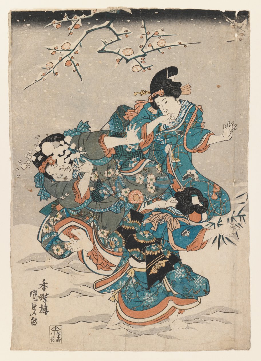 Snow Scene (træblok i farver) af Utagawa 1786 1864 Kunisada