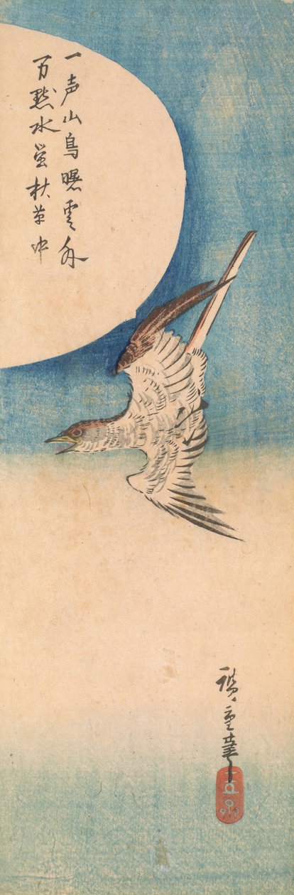 Gøg flyver under en fuldmåne af Utagawa Hiroshige
