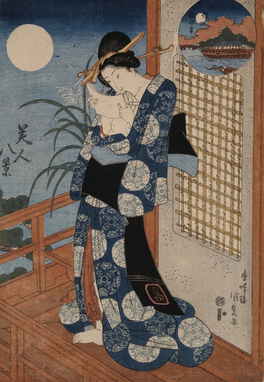 Efterårsmåne over Miho af Utagawa Kunisada