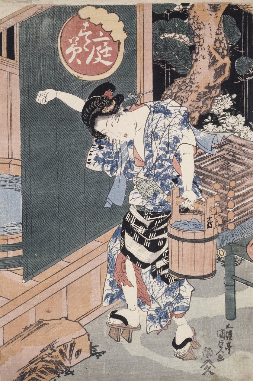 Badekar i haven af Utagawa Kunisada