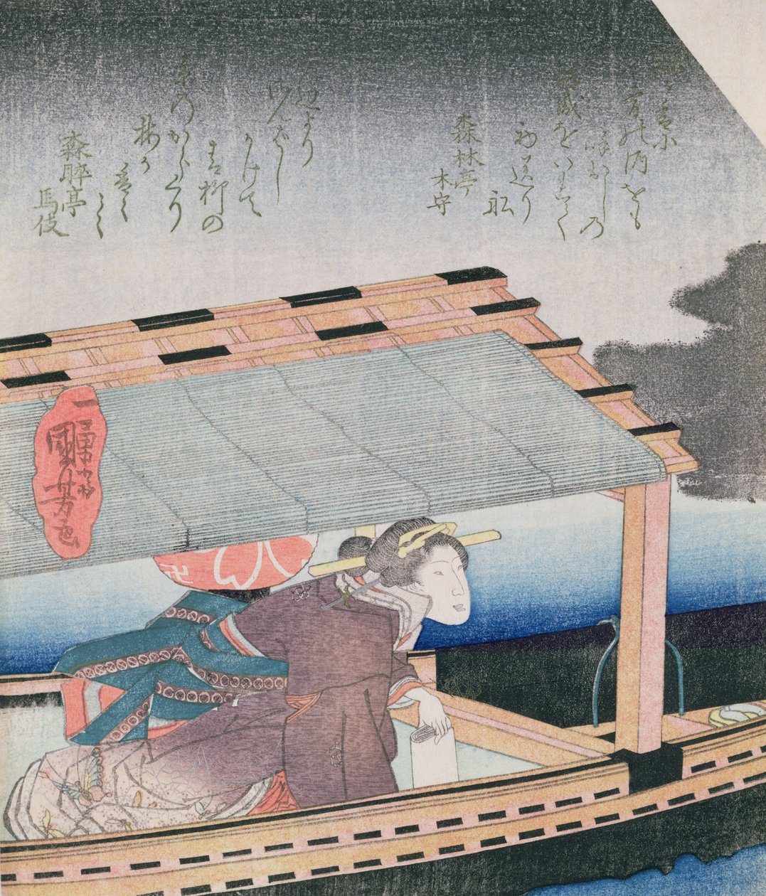 Pige i en båd om natten, ca. 1830 (træblok i farver) af Utagawa Kuniyoshi