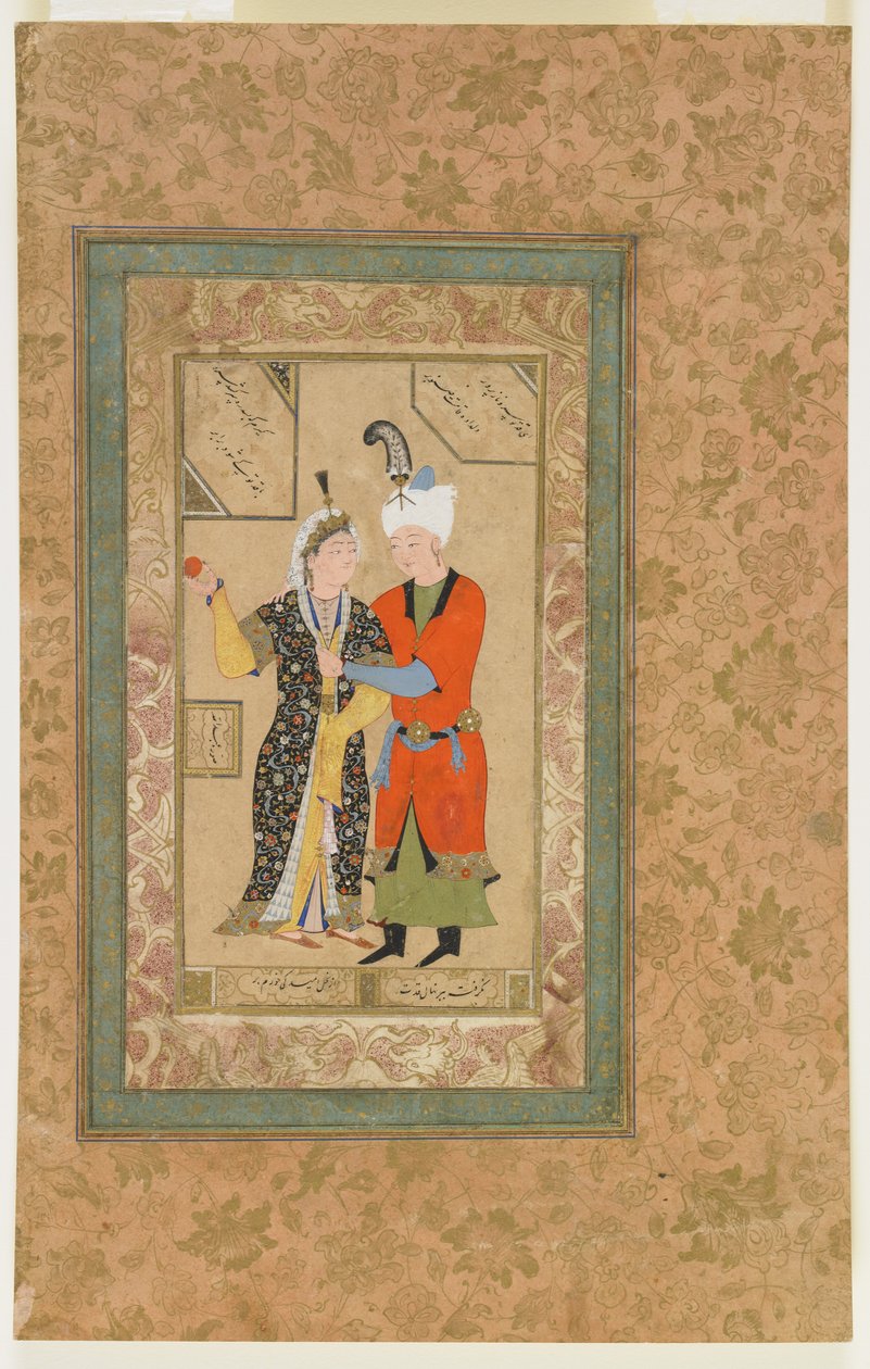 A prince and princess embrace, c.1550dani af Uzbek School
