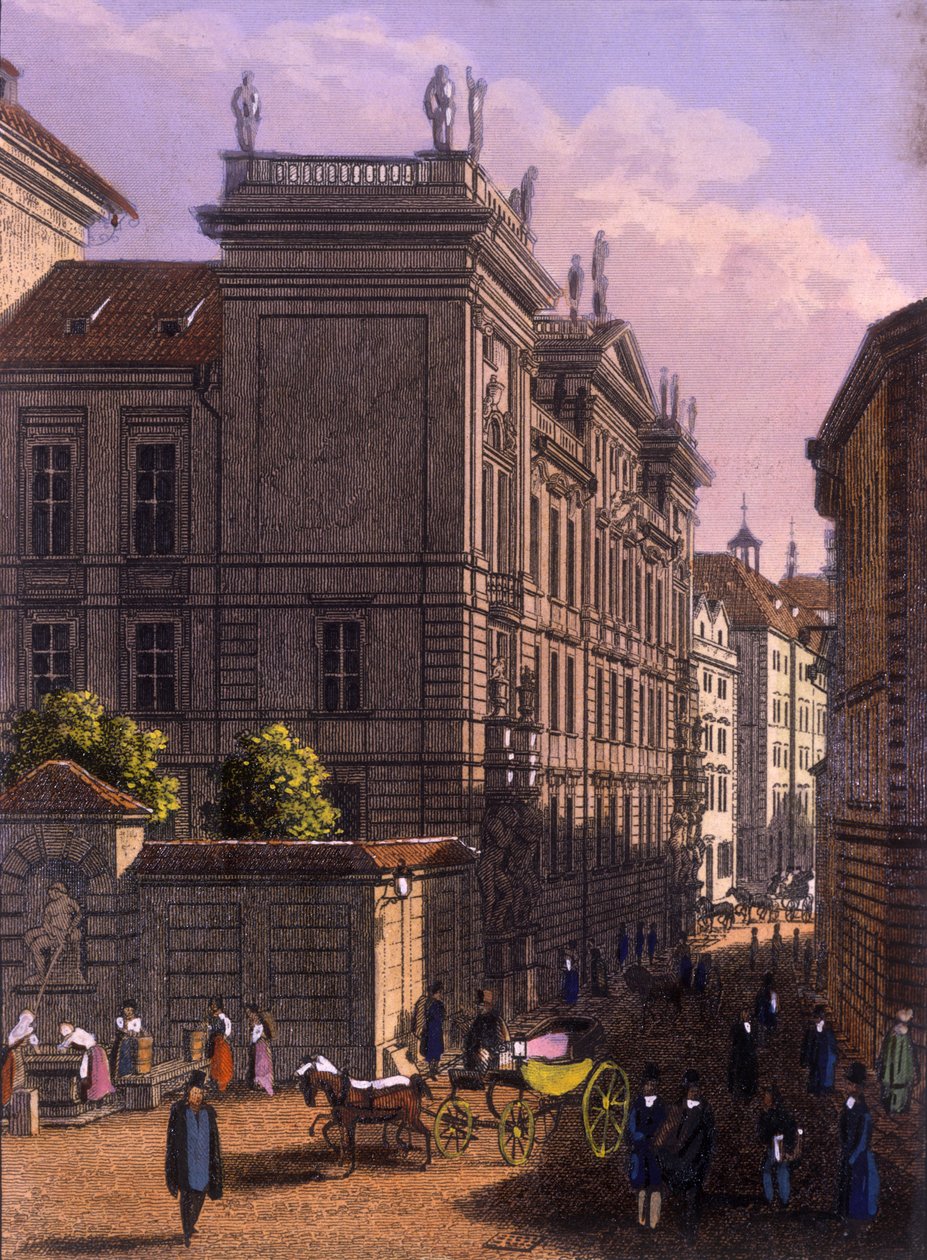 Clam-Gallas Palace, 1847 (farvet stålgravering) af V. Merklas