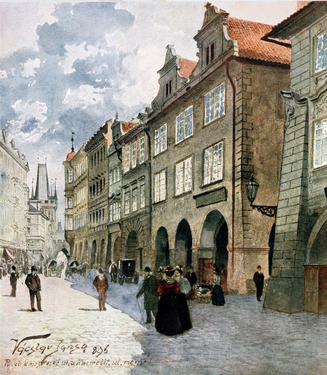 Ulice k Mostu, Mala Strana, Prag, illustration fra 