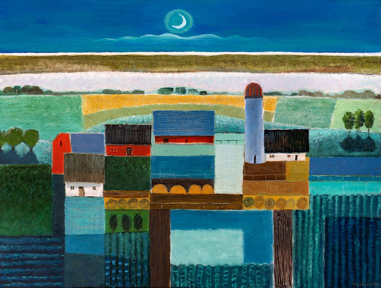 Farm At Night, 2022 (olie på lærred) af Vadym Vaskovsky