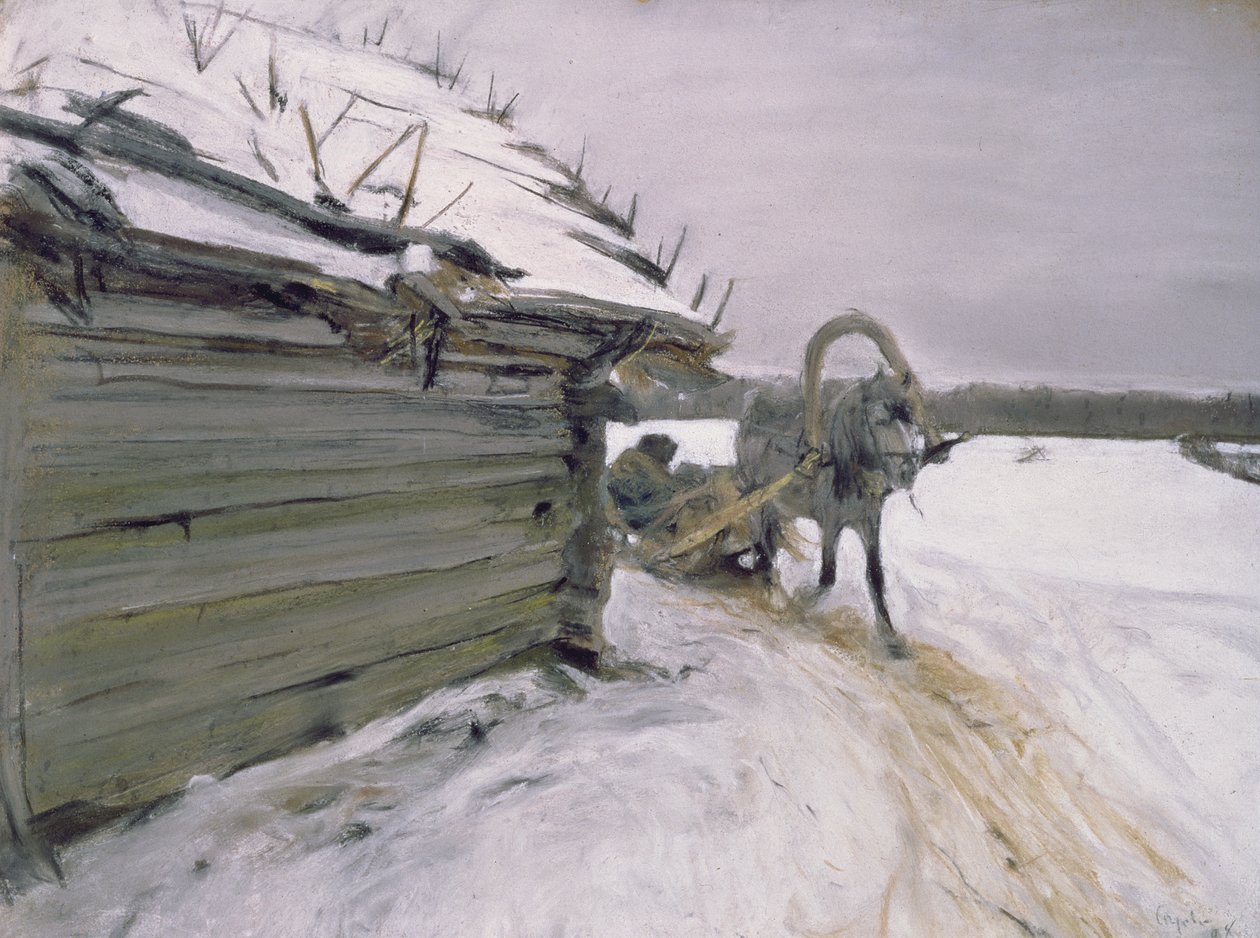 Om vinteren, 1898 (pastel og gouache på pap) af Valentin Aleksandrovich Serov