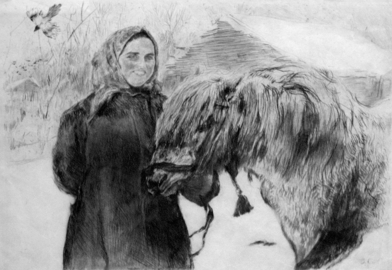 Serow kvinde med hest af Valentin Aleksandrovich Serov