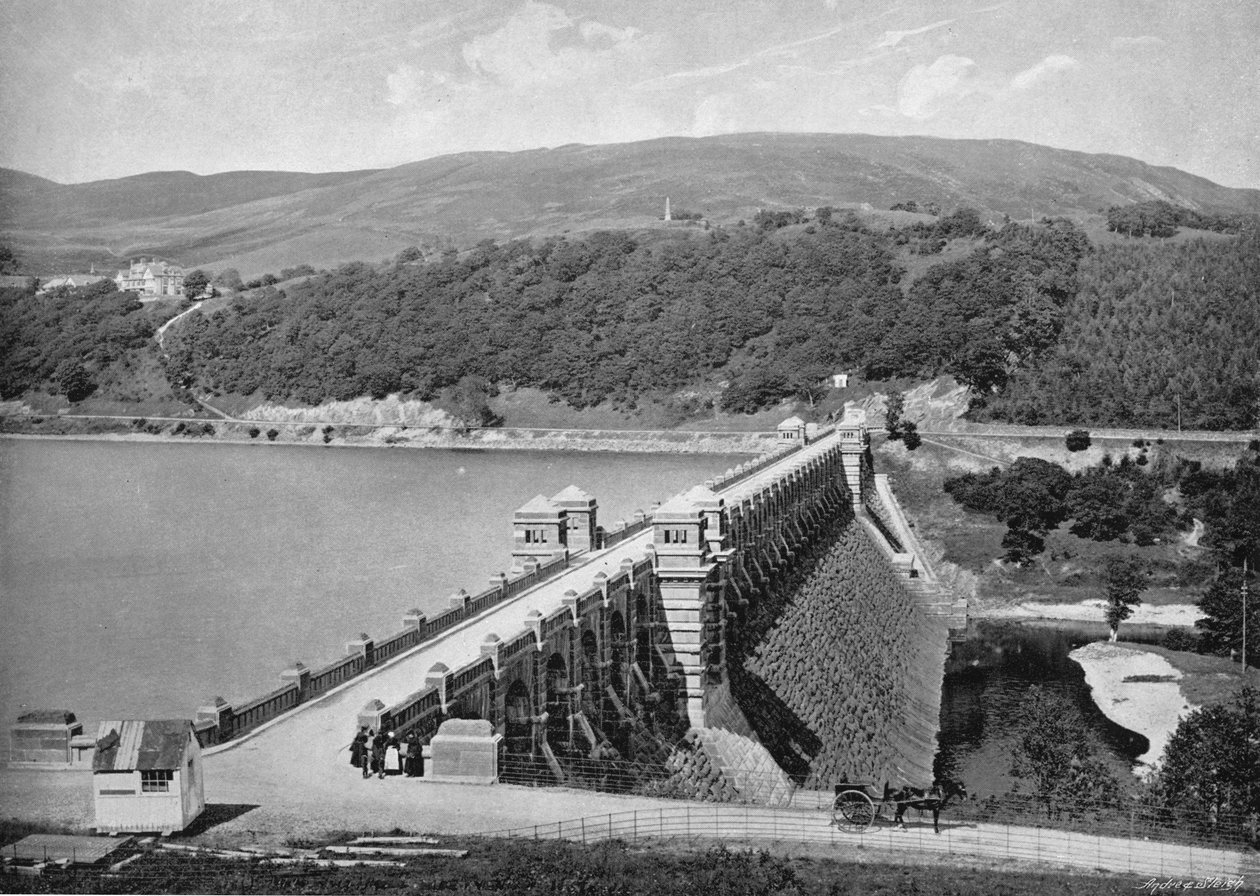 Dæmningen, Lake Vyrnwy, c1896 af Valentine and Sons Ltd