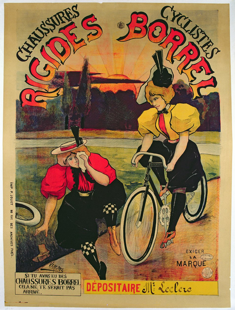 Plakat med reklame for Borrel-sko til cykler, ca. 1900 af Varenne