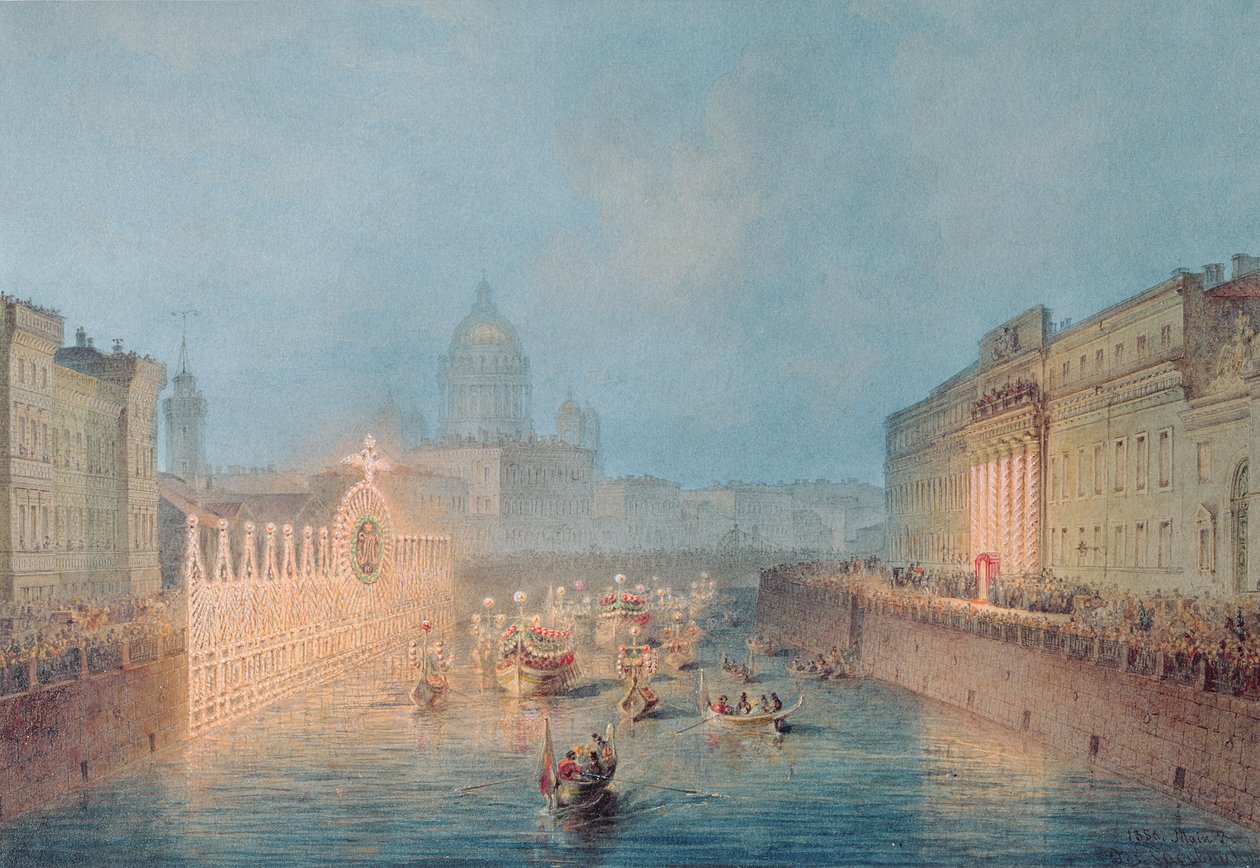 Belysning ved Moyka i St. Petersborg, 1856 af Vasili Semenovich Sadovnikov