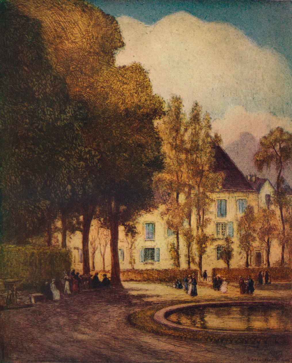 Dragon Basin, Versailles, c1915 af Vaughan Trowbridge