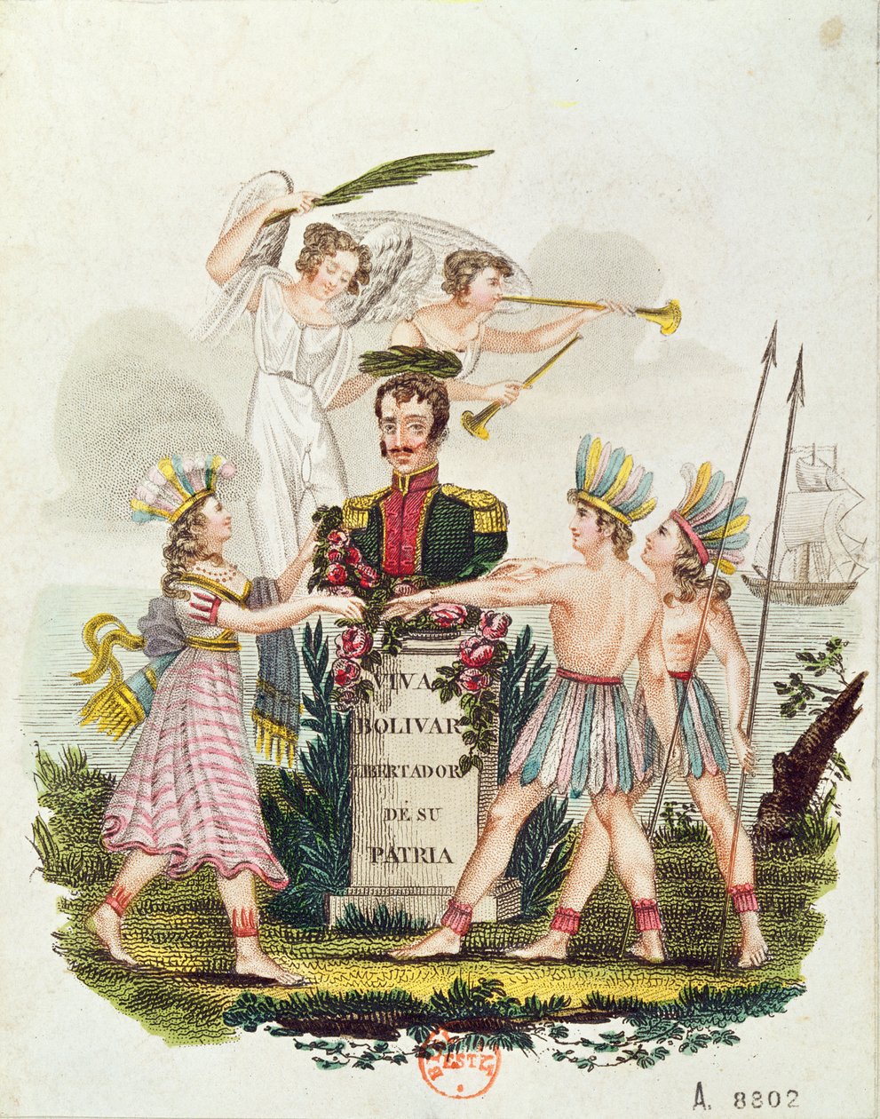 Populære billeder, der hylder Bolivar, ca. 1840 af Venezuelan School