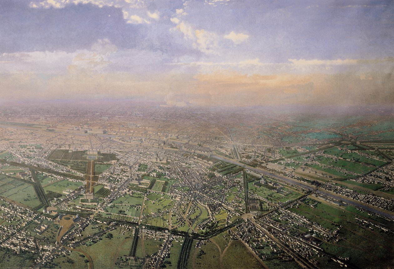 Generelt billede af Paris fra en luftballon, 1855 (detaljer) af Victor Navlet
