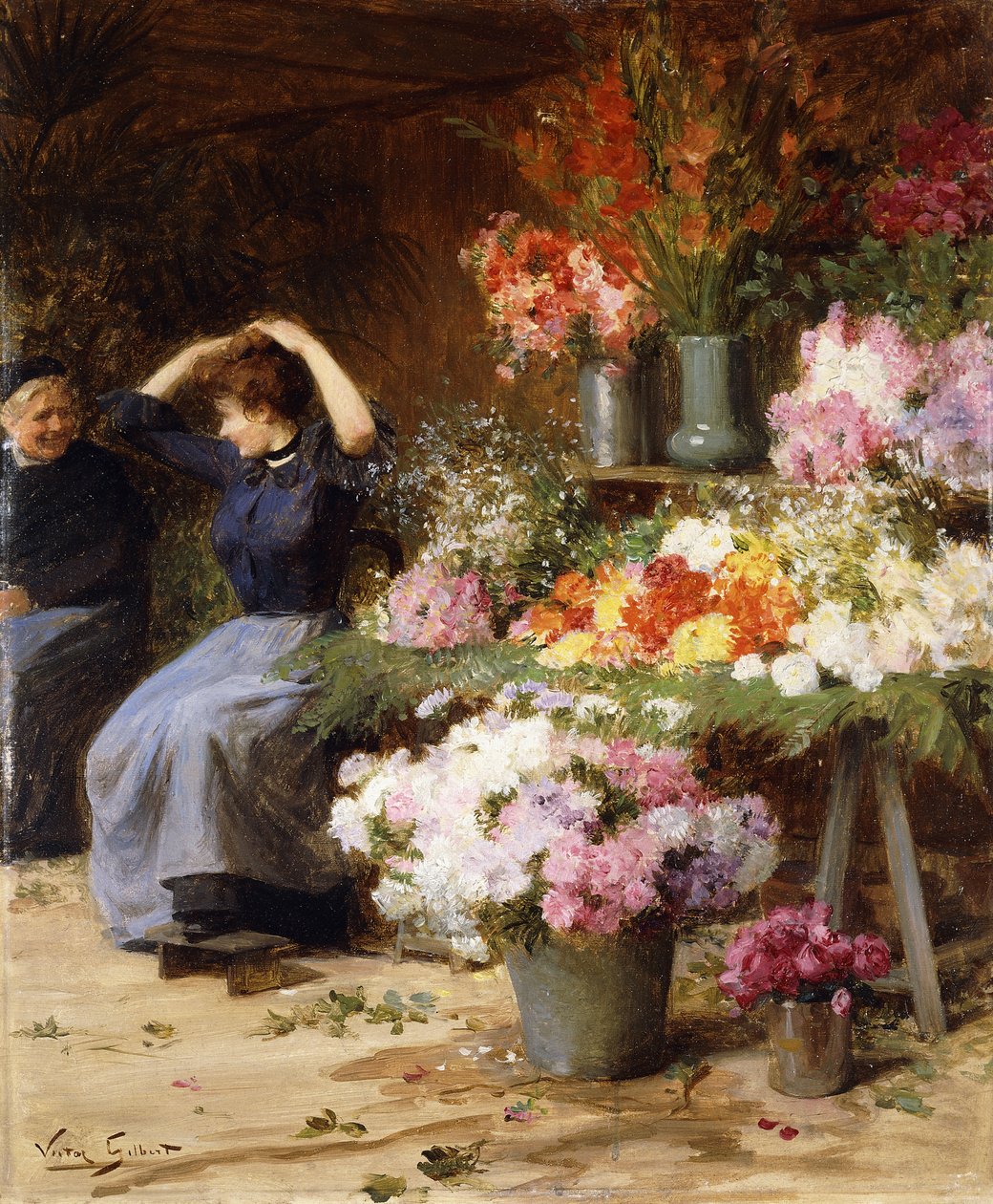 Blomster kraft; blomstersælger, af Victor Gabriel Gilbert