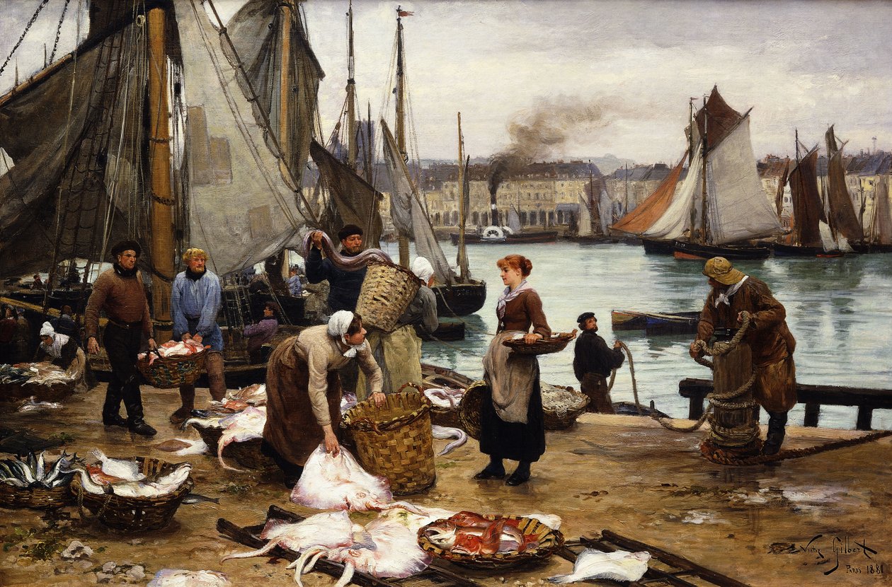 Lossning af fangsten, 1881 af Victor Gabriel Gilbert