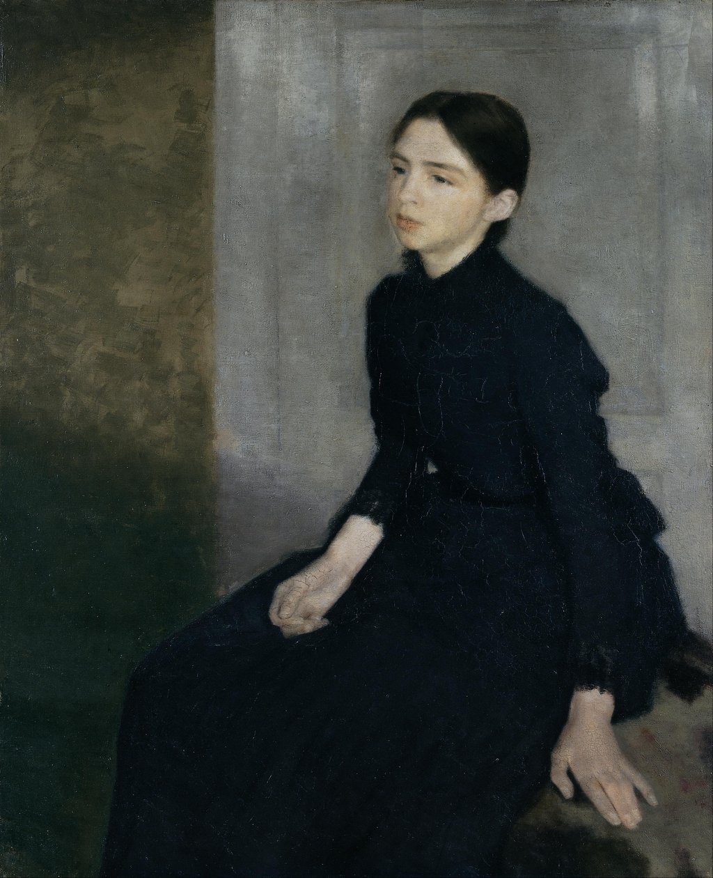 Portræt af en ung kvinde. Kunstnerens søster Anna Hammershøi af Vilhelm Hammershøi