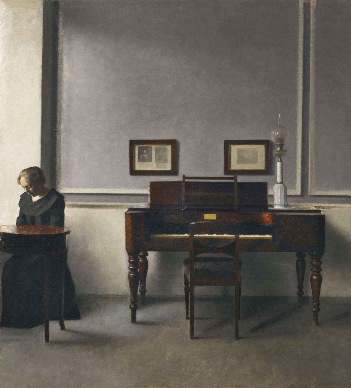 Ida i et interiør med klaver af Vilhelm Hammershøi