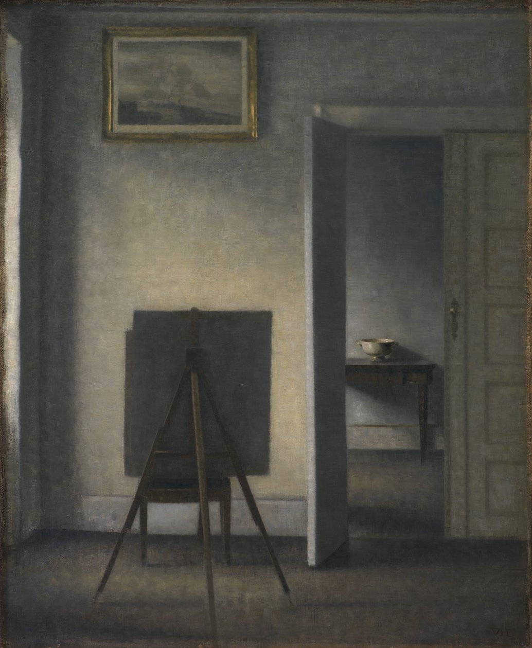 Interiør med kunstnerens staffeli af Vilhelm Hammershøi