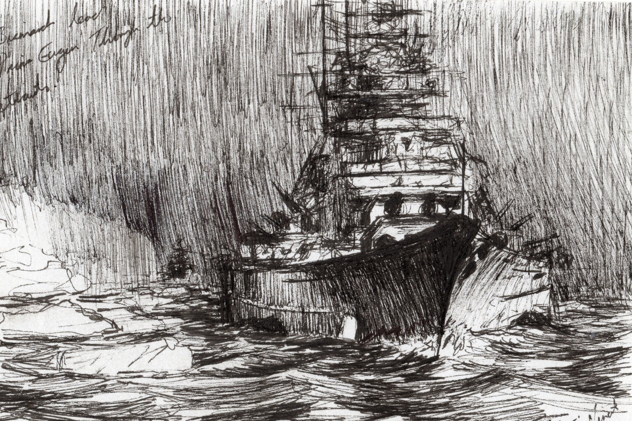 Bismarck (blæk) ud for Grønland, 2005, (blæk på papir) af Vincent Alexander Booth