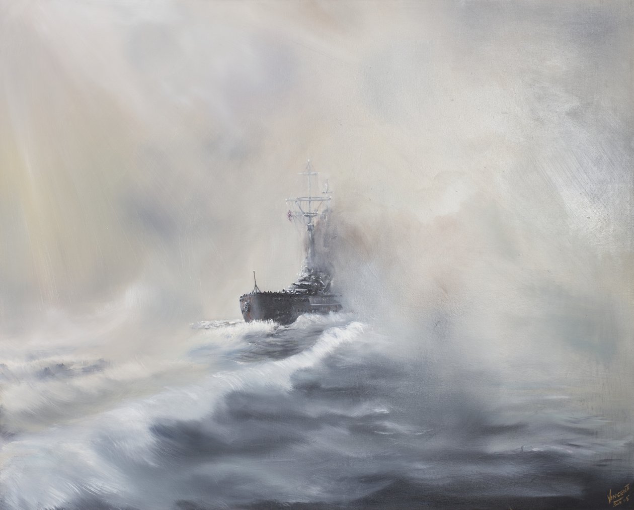 Bismarck undslipper sine persuers 25. maj 1941, 2005, (Olie on Canvas) af Vincent Alexander Booth