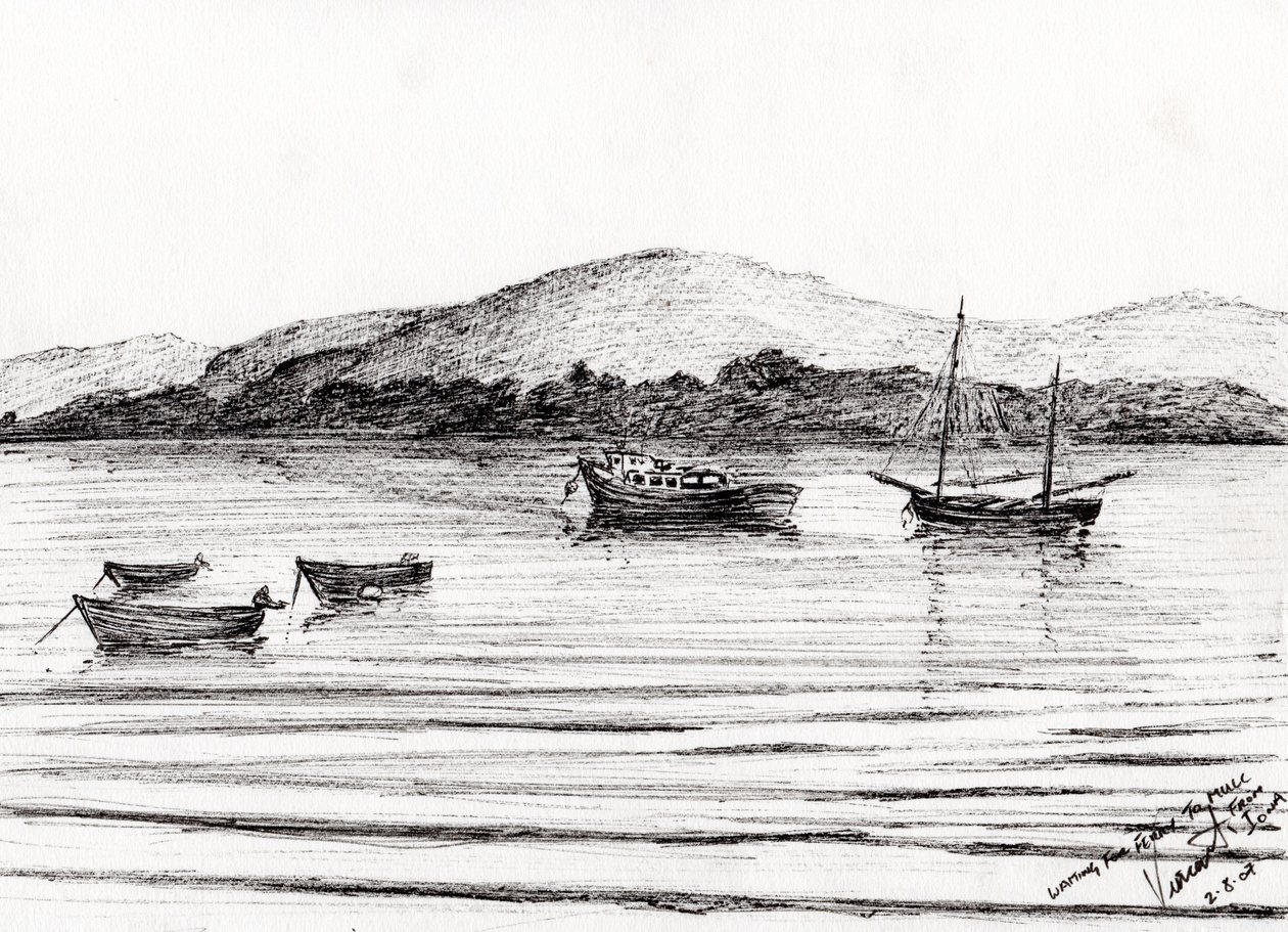 Både ud for Iona, 2007, (blæk på papir) af Vincent Alexander Booth