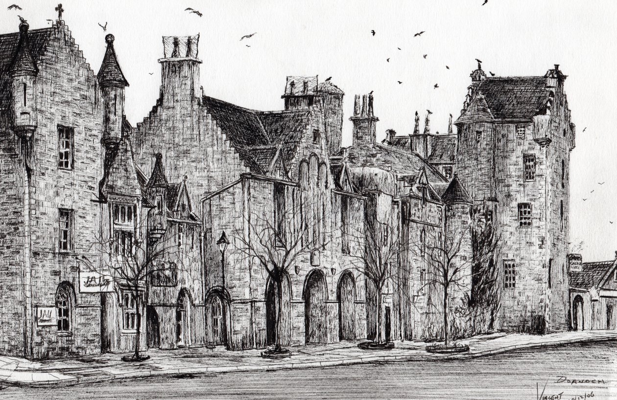 Dornoch Skotland, 2006, (blæk på papir) af Vincent Alexander Booth