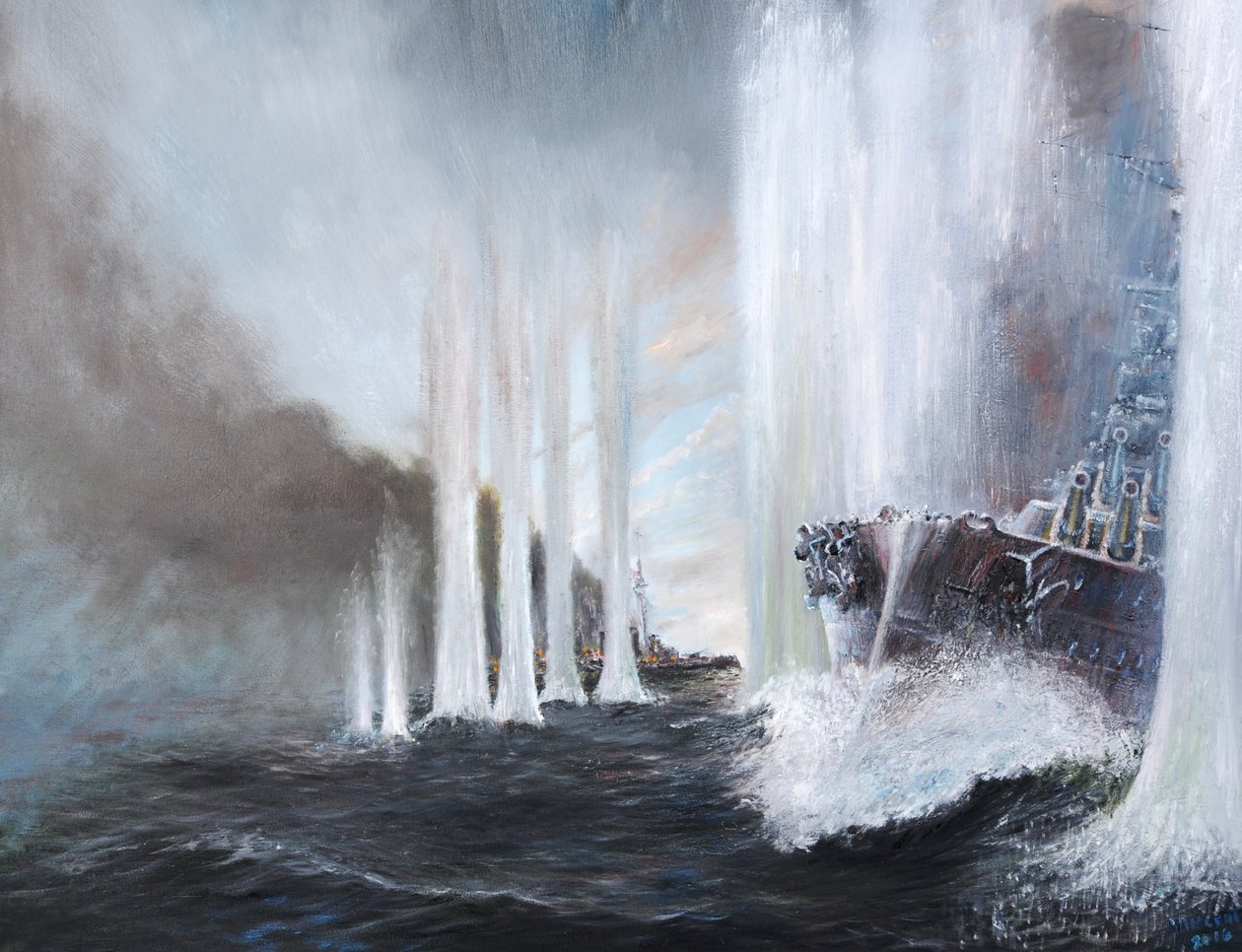 HMS Warspite kredser om HMS Warrior i Jylland, 31. maj 1916, 2018, af Vincent Alexander Booth