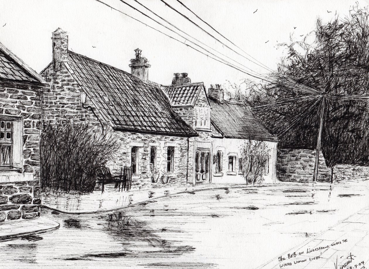 Lindisfarne hellige ø, 2007, (blæk på papir) af Vincent Alexander Booth