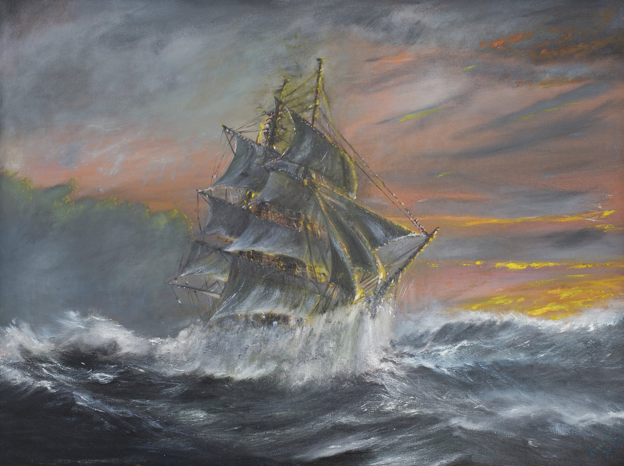 Terra Nova i voldsom kuling ved daggry den 2. december 1910, 2007, (Olie på lærred) af Vincent Alexander Booth