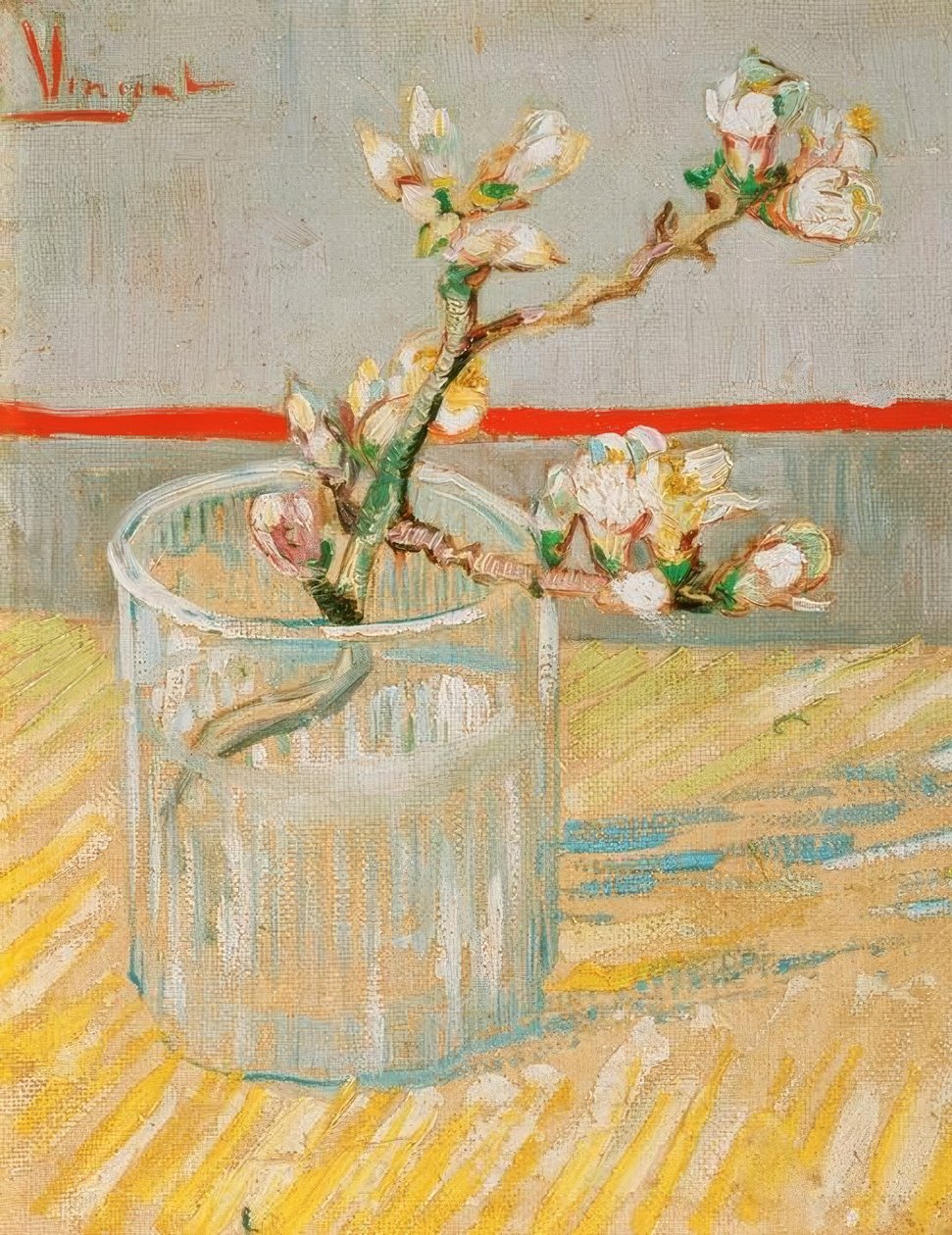 Blomstrende mandeltræ gren i et glas af Vincent van Gogh