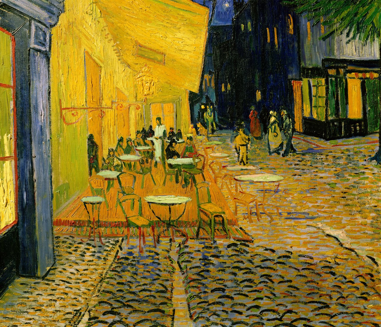 Cafe Terrace, Place du Forum, Arles, 1888 olie på lærred detalje fra 192281 af Vincent van Gogh