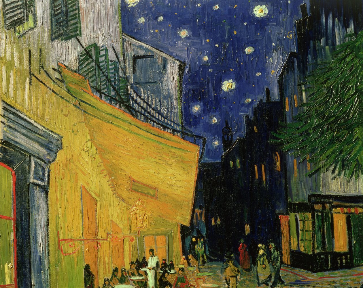 Cafe Terrace, Place du Forum, Arles, 1888 olie på lærred detalje fra 192281 af Vincent van Gogh