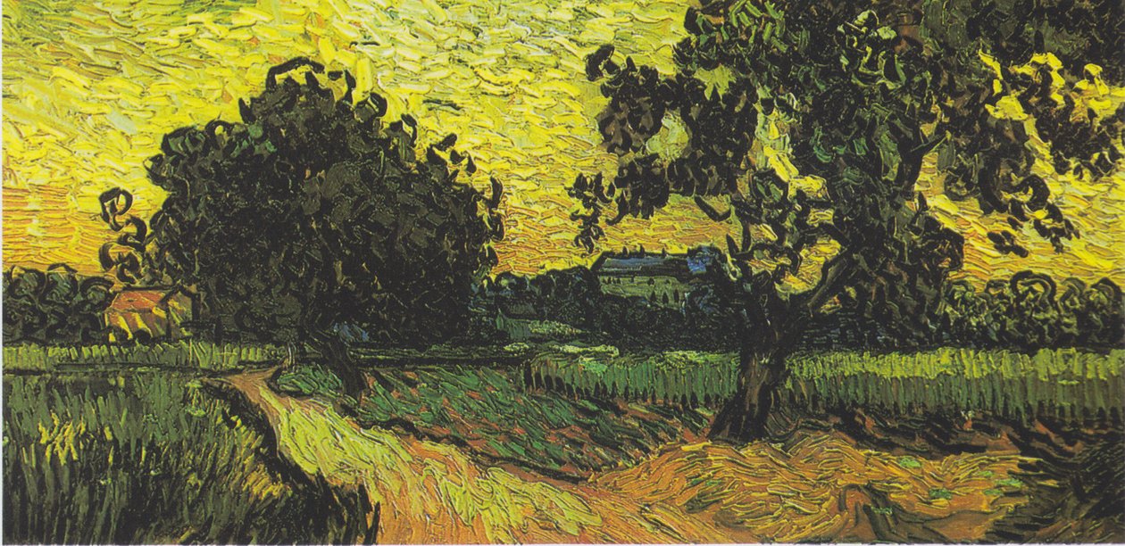 Landskab med Auvers Slot ved solnedgang af Vincent van Gogh