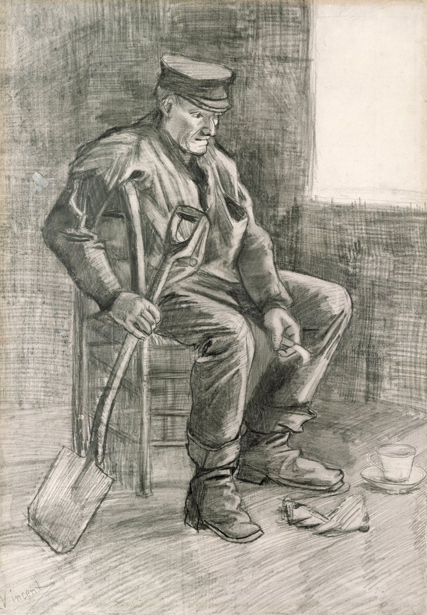 Mand med en spade hviler, 1882 (blyant og kridt) af Vincent van Gogh