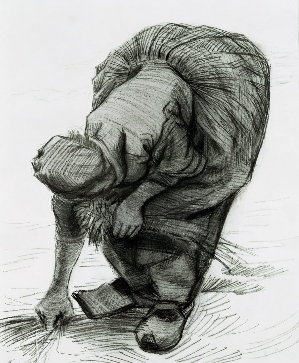 Bondekvinde Gleaning, 1885 (sort kridt på papir) af Vincent van Gogh