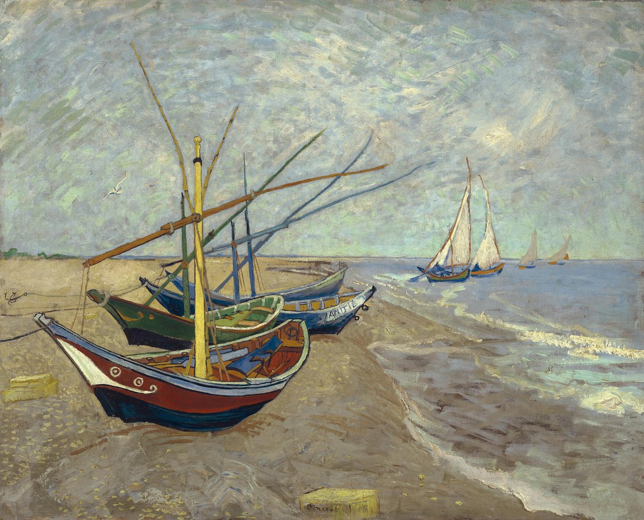 Fiskerbåde på stranden i Les Saintes-Maries-de-la-Mer af Vincent van Gogh