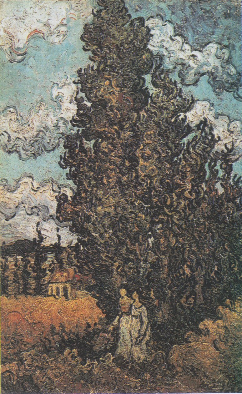 Cypress træer og to kvinder af Vincent van Gogh