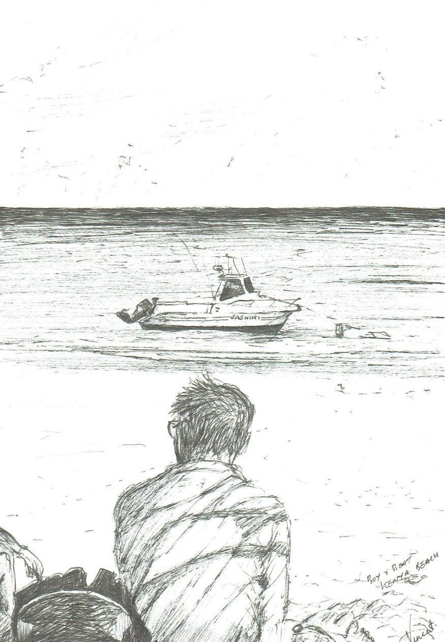 Tiwi beach Kenya, 2006; (blæk på papir) af Vincent Alexander Booth