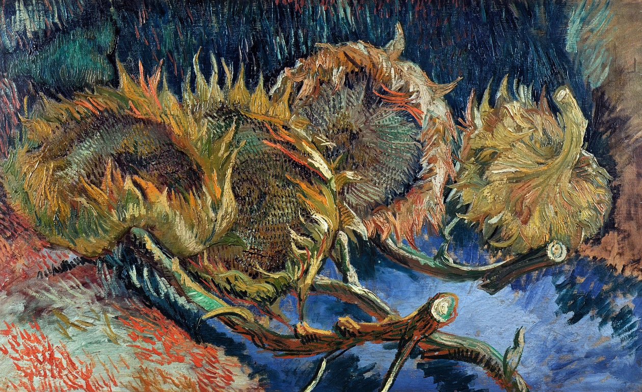 Fire skåret solsikker, 1887. af Vincent van Gogh