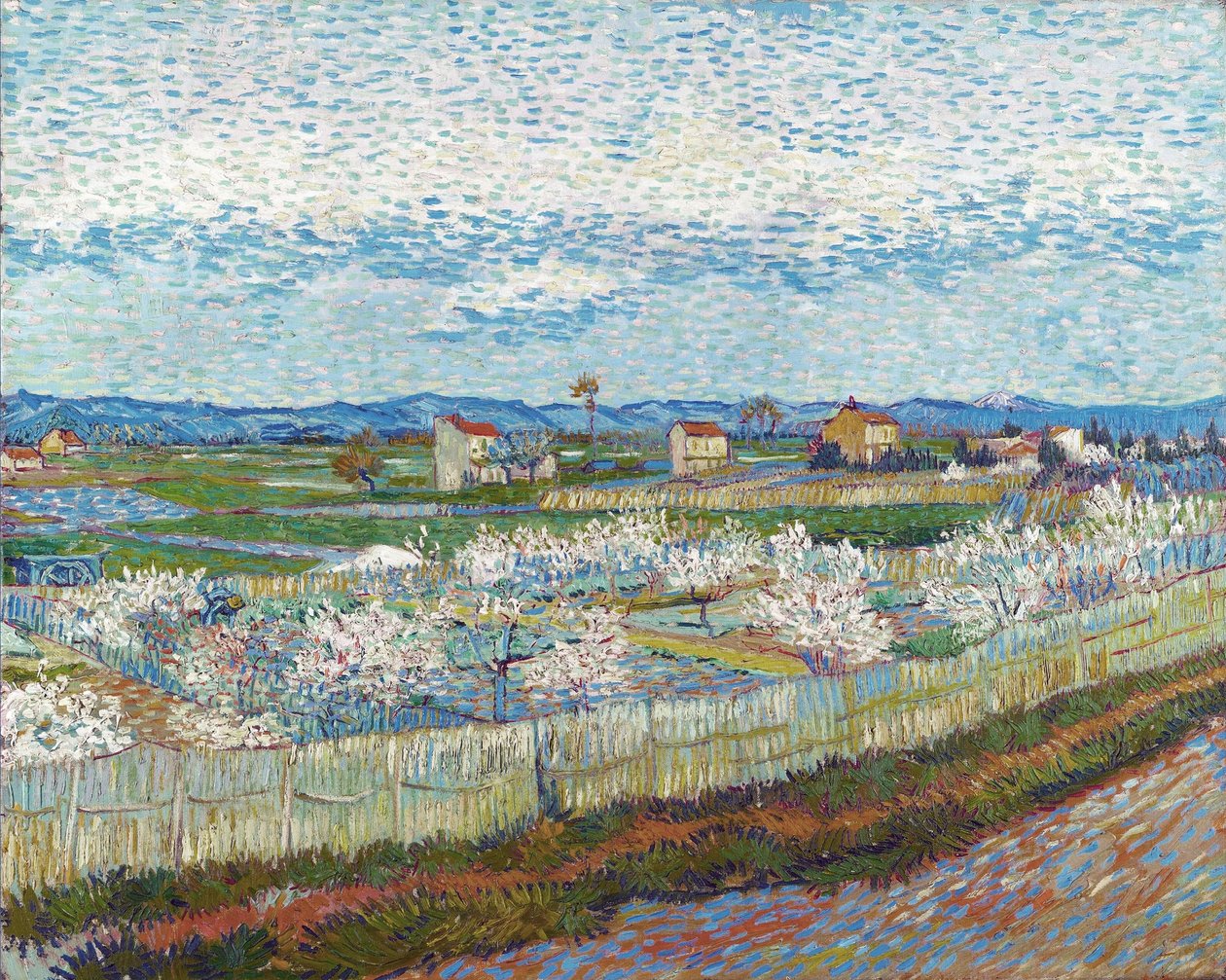 Ferskentræer i blomst, 1889. af Vincent van Gogh