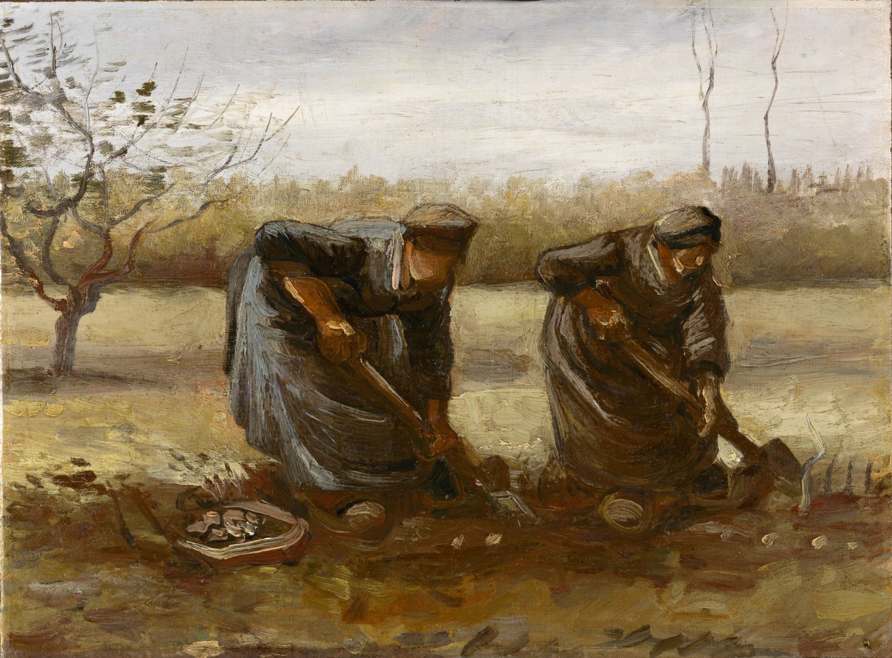 To bondekvinder graver kartofler, 1885. af Vincent van Gogh