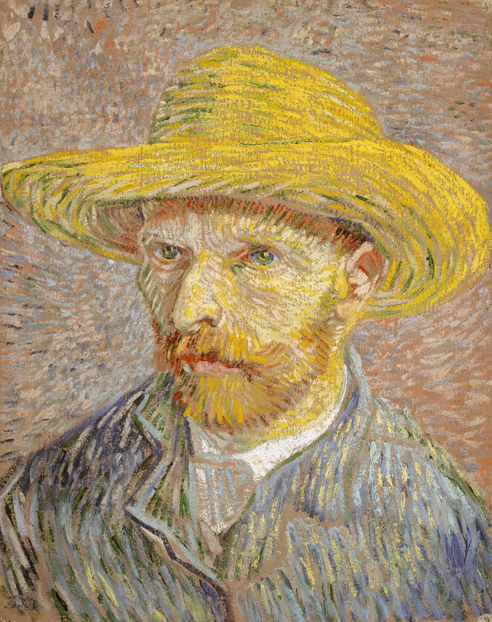 Selvportræt med stråhat af Vincent van Gogh