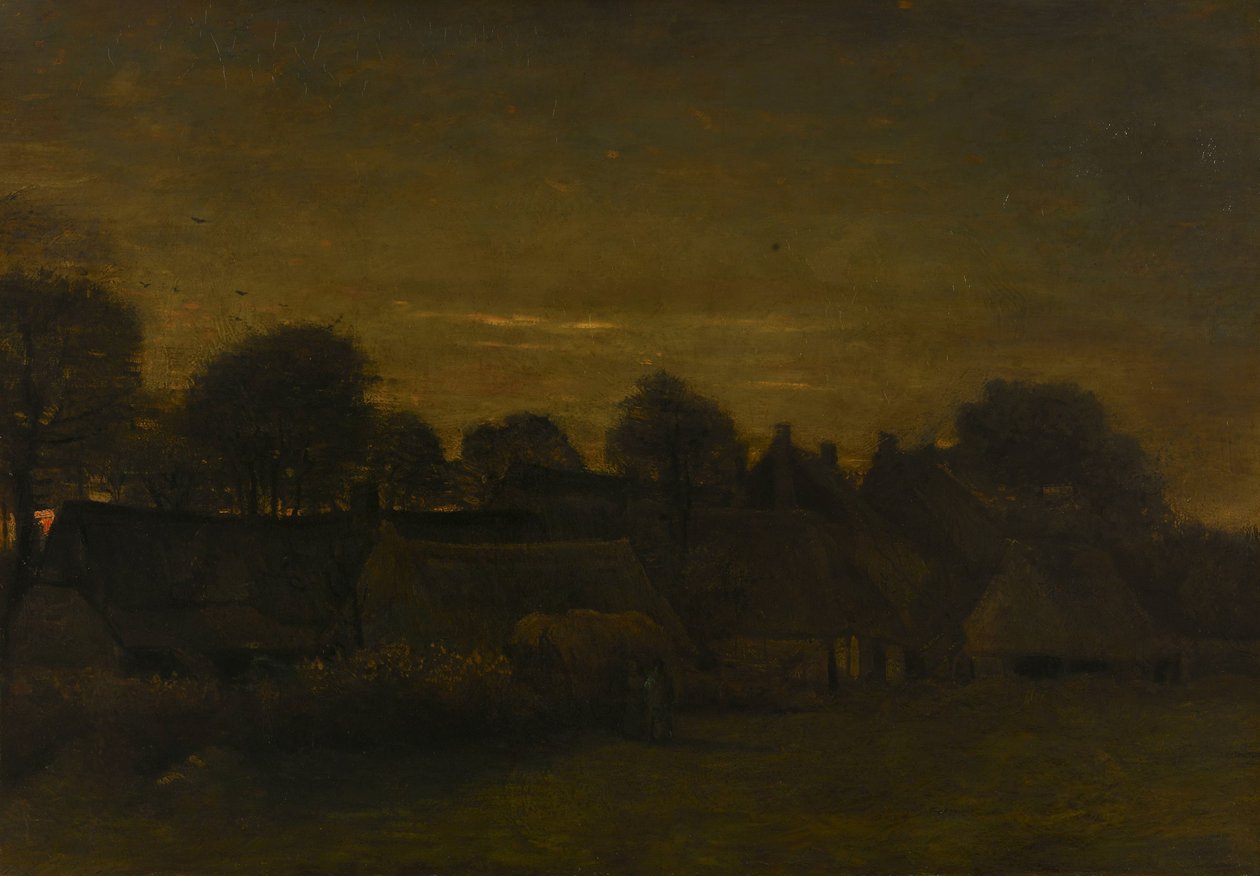 Farming Village ved Twilight af Vincent van Gogh