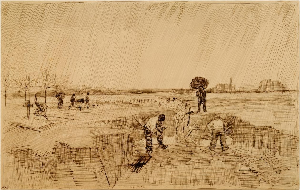 Kirkegård i regnen af Vincent van Gogh