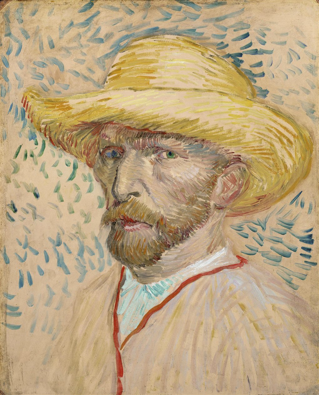 Selvportræt med stråhat af Vincent van Gogh