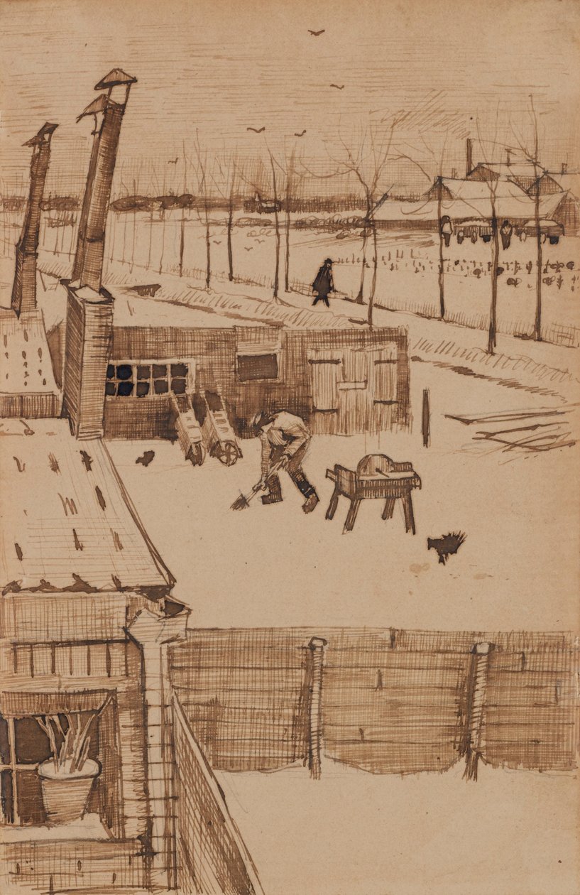 Udsigt fra vinduet til Vincents -studiet om vinteren I (1883) af Vincent van Gogh