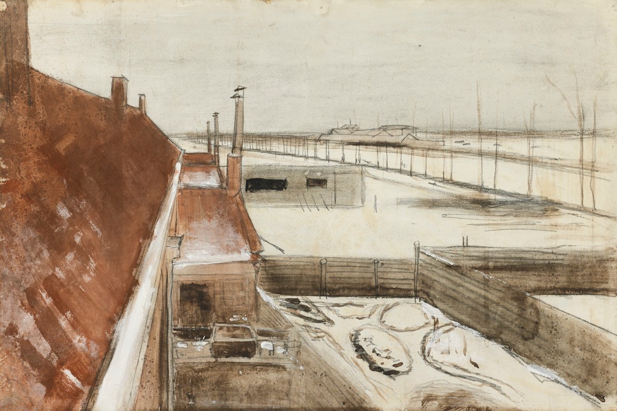 Udsigt fra vinduet til Vincents -studiet om vinteren II (1883) af Vincent van Gogh