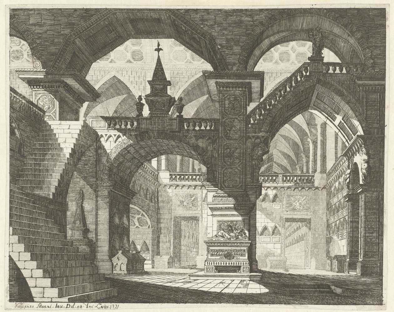 Kerkinterieur Caprici of theatrical scenes (serietitel) af Vincenzo Mazzi