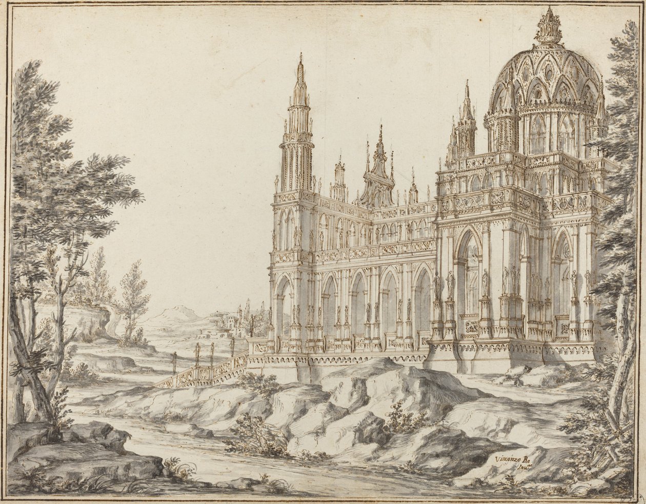 Katedral i et Landskab af Vincenzo dal Re