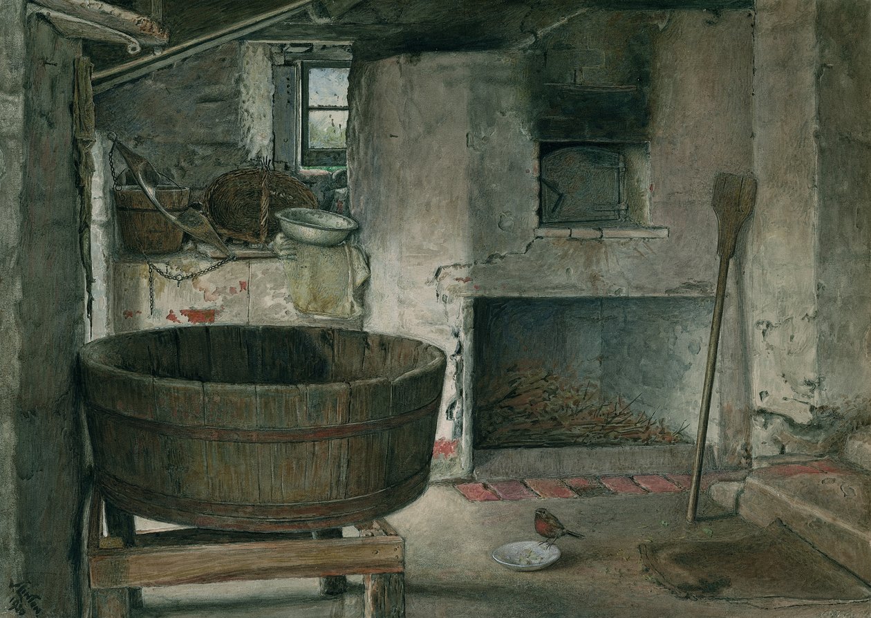 Sommerhusinteriør med Robin, 1930 (wc ombord) af Violet Linton